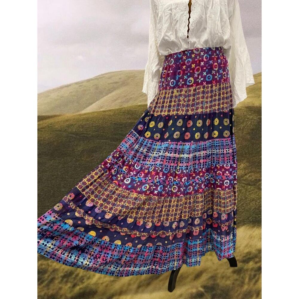 Y2K Whimsigoth Fairy Festival Feminine Patchwork Bohemian Summer Maxi Skirt